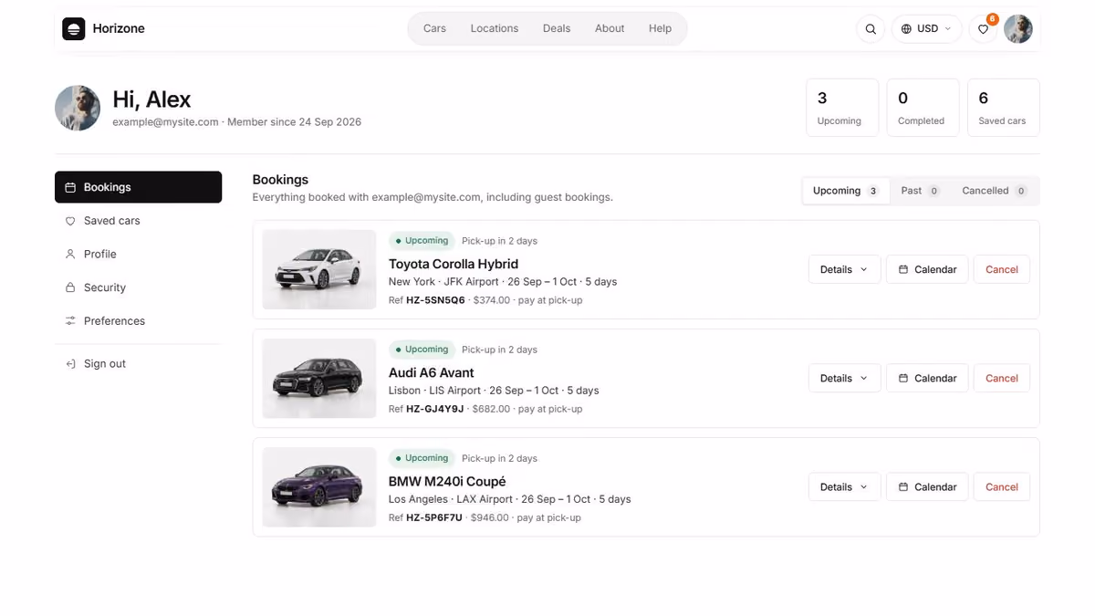 Account bookings